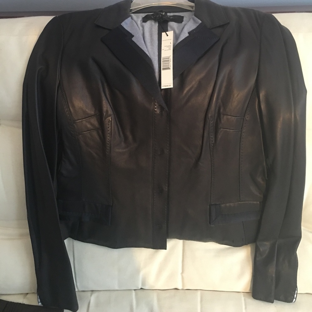 Navy blue leather jacket